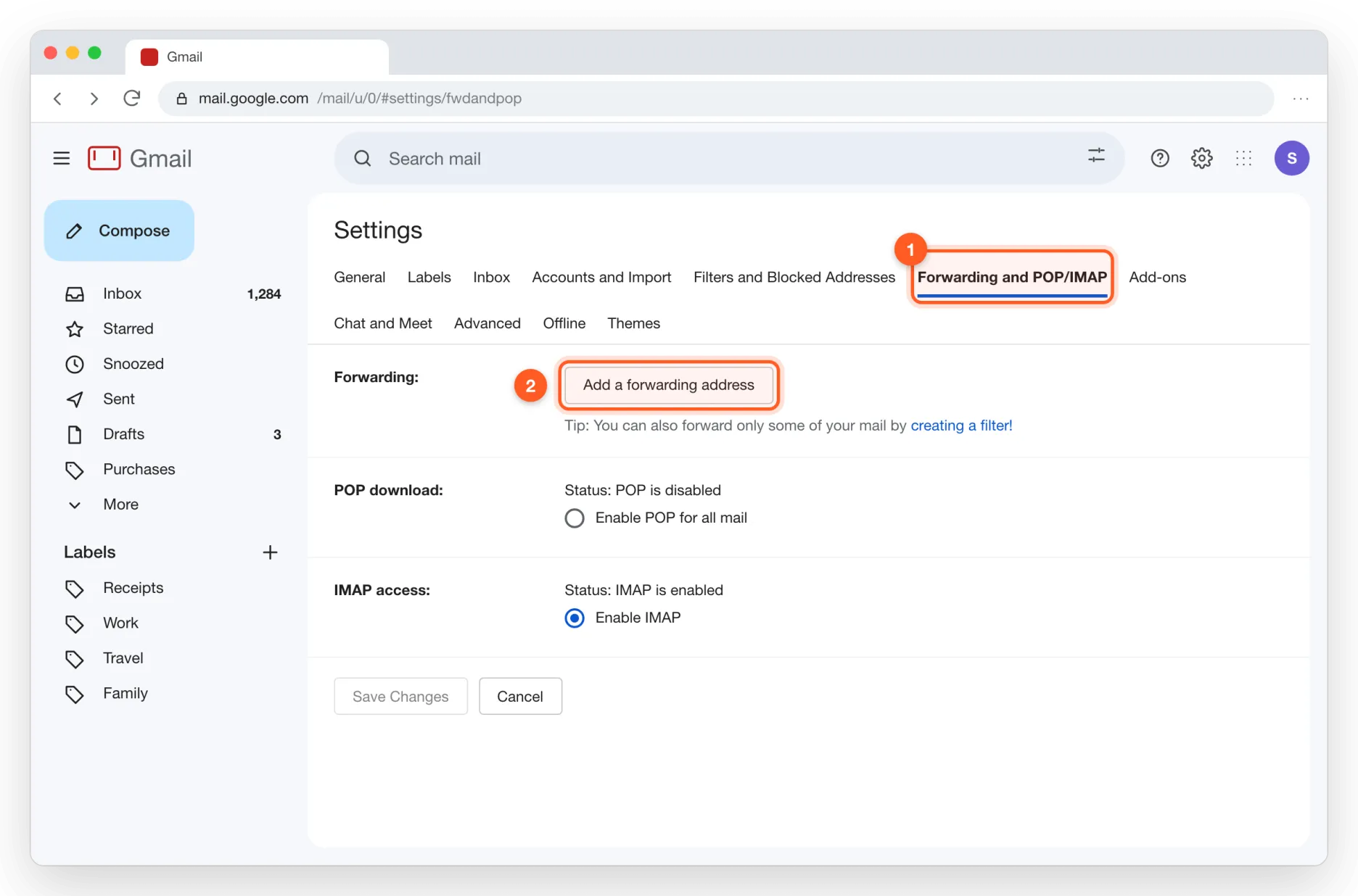 Open Gmail forwarding settings