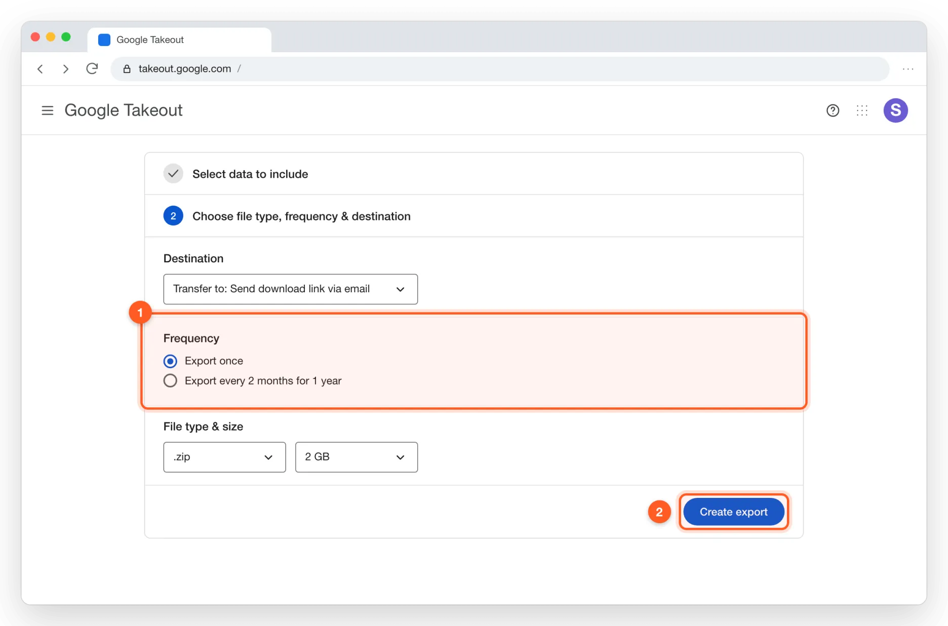 Export once, as a ZIP